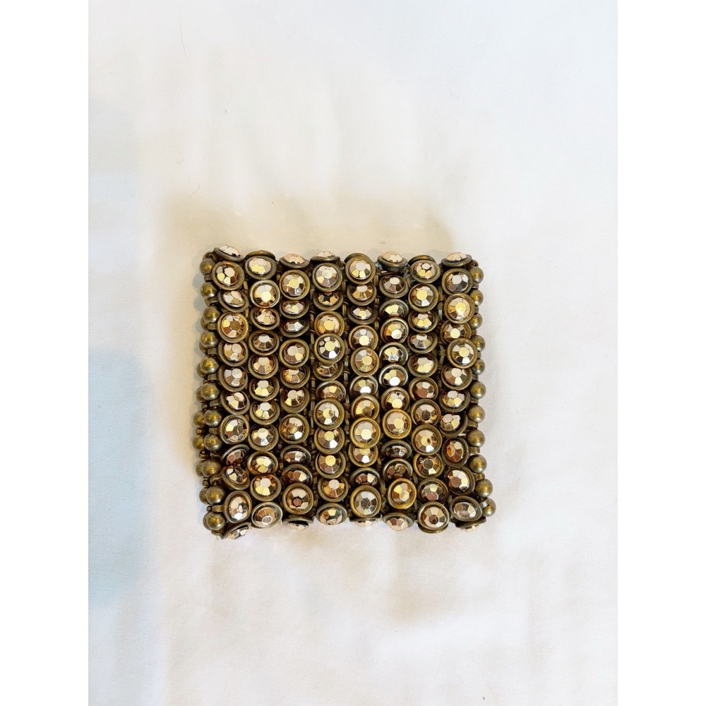 Vintage 8 Row HEAVY Rhynstone Gold Tone Bracelet. 3.5 x 3.5 Width & Height Width